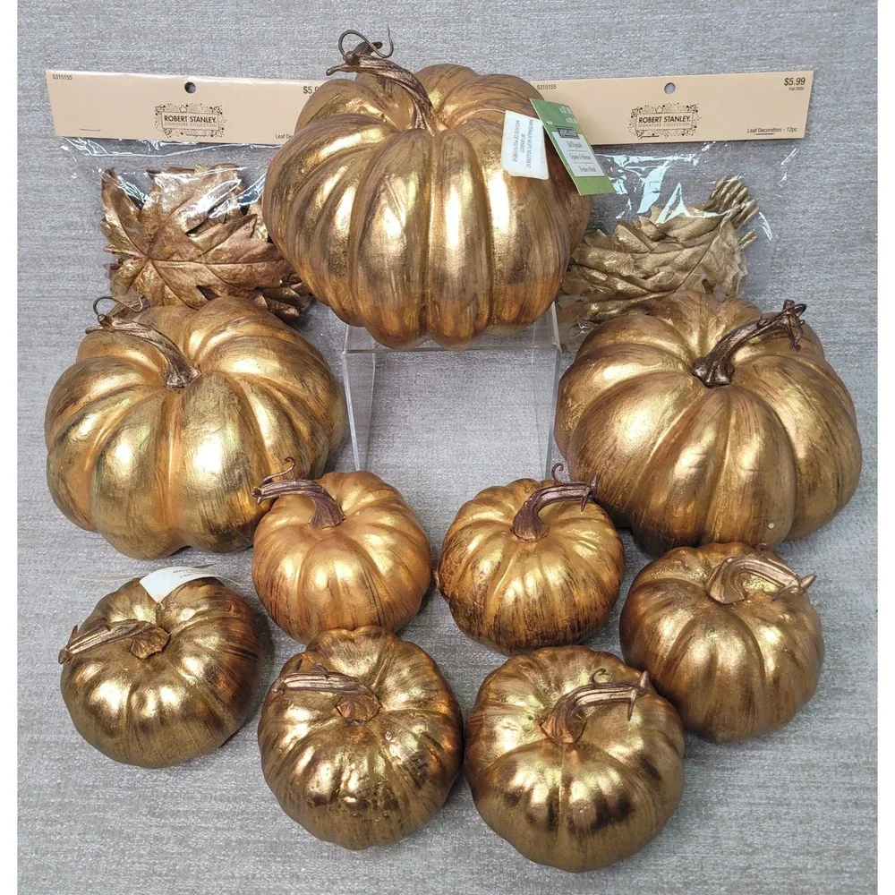 Ashland Gold Pumpkin Lot Robert Stanley Metallic Fall Decor Thanksgiving 11pc